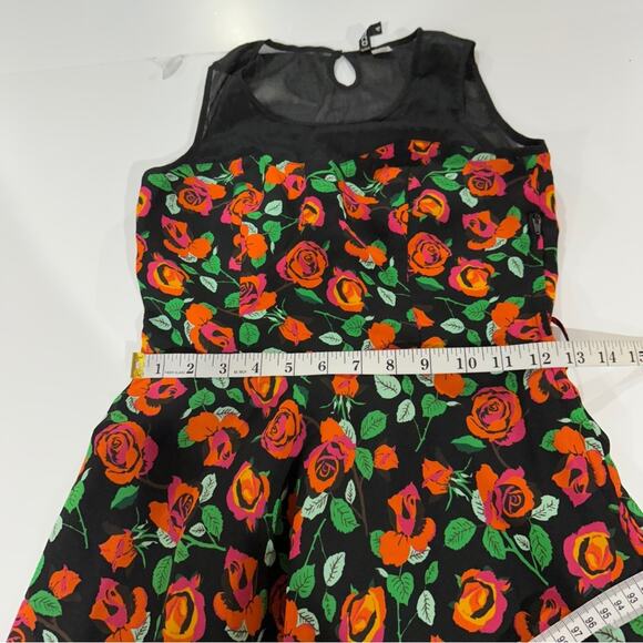 H&M Divided Black & Orange Floral Rose Print Sleeveless Dress Size 4 - Picture 10 of 11